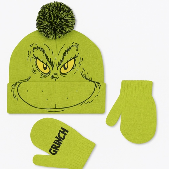 Kids Grinch Pom-Pom Hat and Mittens Set - Picture 1 of 3